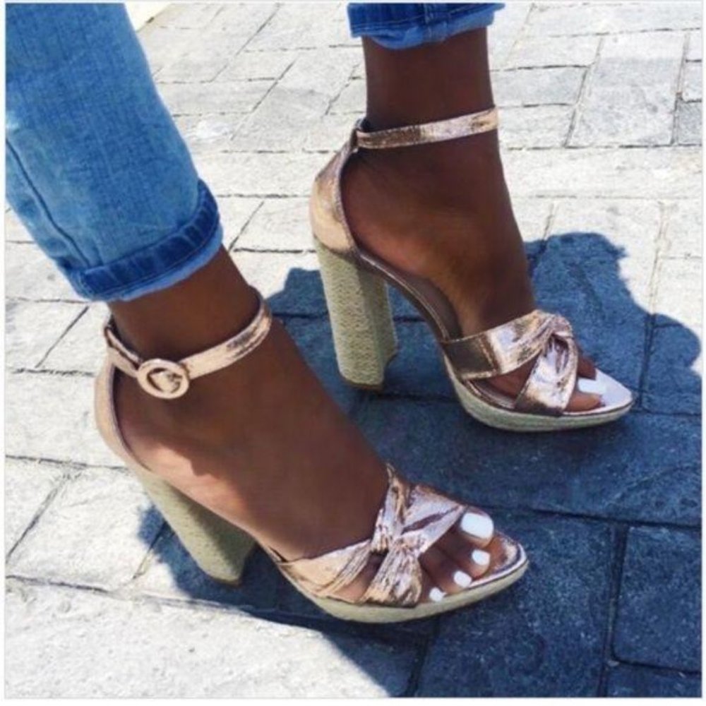 Platform Espadrilles Heels in Rose Gold - Picture 5 of 6